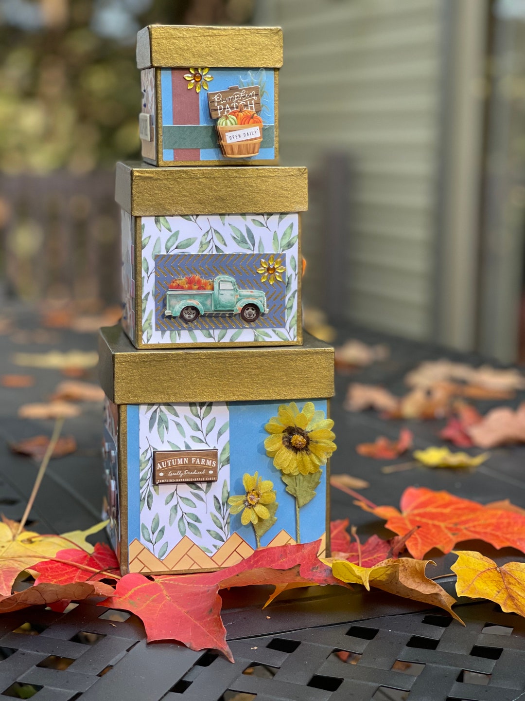 Kind Boxes Thanksgiving Nesting Boxes, One-of-a-kind, Decoupage Nesting Boxes ...