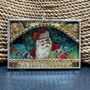 Christbaumschmuck, Weihnachtsmann Ornament, Weihnachtsmann gelötet Ornament, Geschenk für Sie, Engel, Vintage Postkarte Ornament, Reversible Ornament
