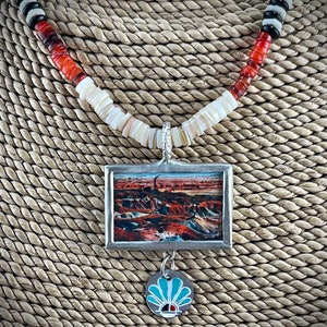Vintage Painted Desert Greetings Soldered Pendant, Arizona Pendant, Travel, Solder Pendant, Gift for Her, Reversible Pendant, Arizona