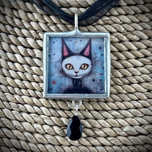 Whimsical Cat Solder Pendant, Artsy Cat Pendant, Cat Pendant, Gift for Her, Cat Jewelry, Reversible Pendant, Cat Lover, Pendant