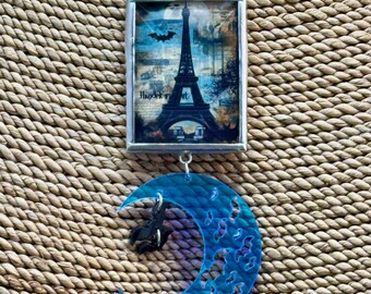 Halloween Eiffelturm Gelöteter Anhänger, Eiffelturm Anhänger, Halloween Anhänger, Gelöteter Schmuck, Reversible Anhänger, Anhänger, Halskette
