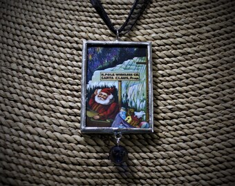 Clearance Christmas Santa Soldered Pendant, Soldered Jewelry, Christmas Jewelry, Reversible Pendant, Necklace, Handmade Jewelry