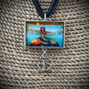 Mermaid Soldered Jewelry, Vintage Postcard Mermaid Pendant, Siren at Sea, Gift for her, Soldered Jewelry, Reversible Pendant, Necklace
