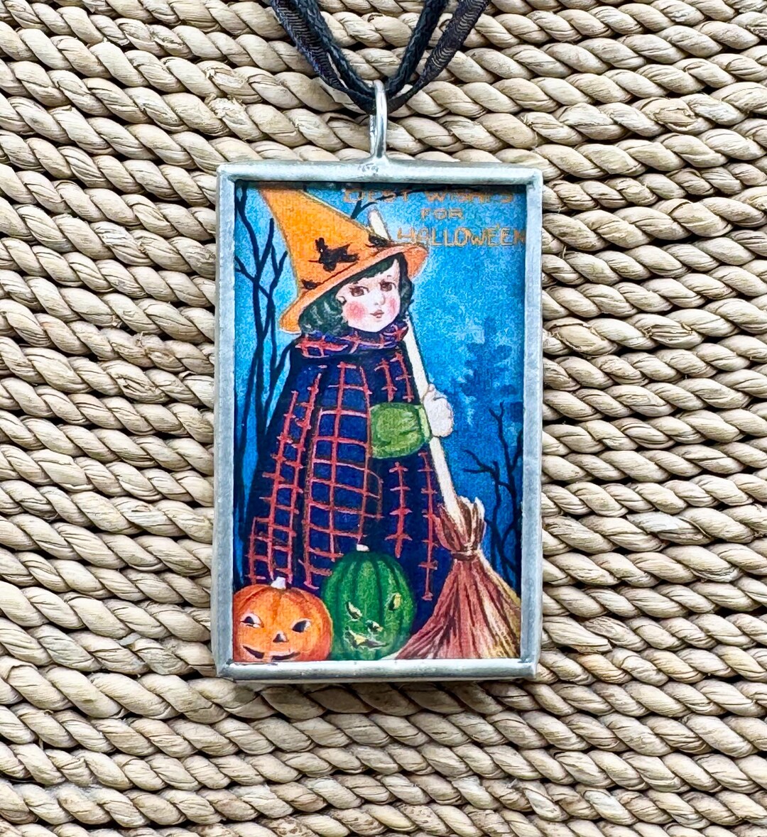 Vintage Halloween Little Witch Soldered Pendant, Vintage Postcard ...