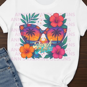 Beach Please Graphic Tee, Beach Vibes Shirt, Summer Tropical Casual Wear, Floral Print T-Shirt, Retro Sunglasses Vibe, Palm Tree Tee
