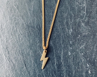 Raw brass lightening bolt necklace