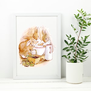 Flopsy, Mospy, and Cottontail Eating the Berries they Picked Beatrix Potter Printable Instant Download