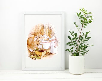 Flopsy, Mospy und Cottontail Essen die Beeren sie ausgewählt Beatrix Potter druckbare Instant Download