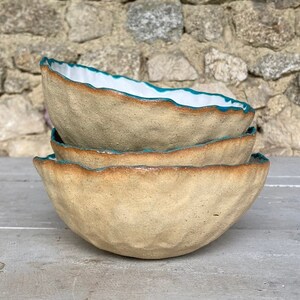 White and Blue Glazed Unglazed Speckled Stoneware Pinch Pot Hand Built Bowl Dish image 2