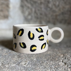 Leopard Animal Print Handpainted Glazed Tea Coffee Hot Chocolate Mug Cup with Statement Handle image 1