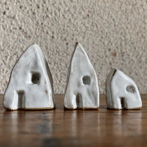 Rustic White Glazed Stoneware Mini Hut House Set of Three image 2