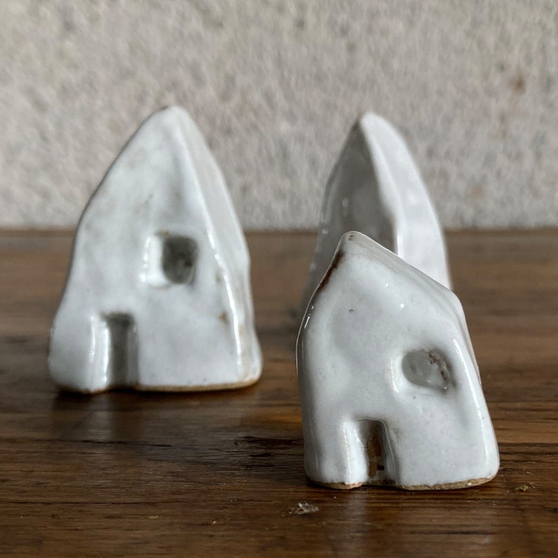 Rustic White Glazed Stoneware Mini Hut House Set of Three image 9