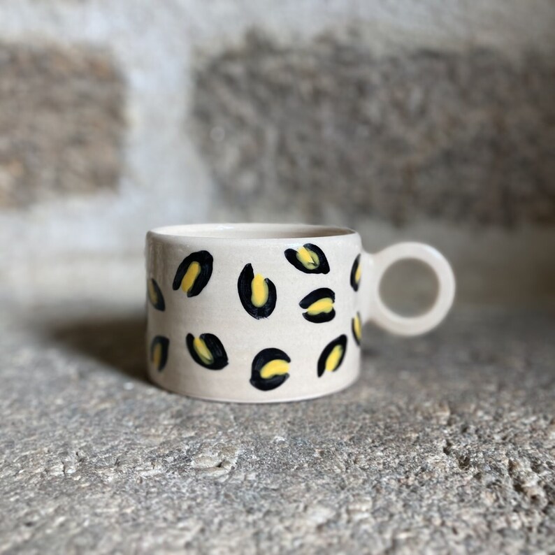 Leopard Animal Print Handpainted Glazed Tea Coffee Hot Chocolate Mug Cup with Statement Handle image 1