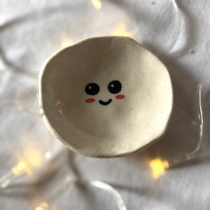 Handpainted Emoji Face Kawaii Ceramic Pottery Mini Ring Jewellery Jewelry Tray Dish Trinket Plate