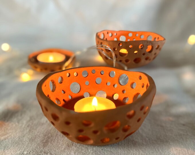 Rustic Terracotta Unglazed Ceramic Tray Dish Candle Tealight Etsy