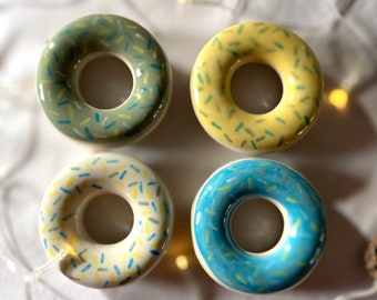 Reduced Handpainted Donut Sprinkles Design Stoneware Ceramic Glazed Pottery Mini Donut Doughnut Round Egg Cup