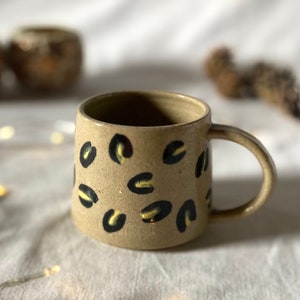 50% off Leopard Animal Print Handpainted Stoneware Glazed Tea Coffee Mug Cup