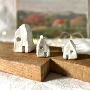 Rustic White Glazed Stoneware Mini Hut House Set of Three image 1