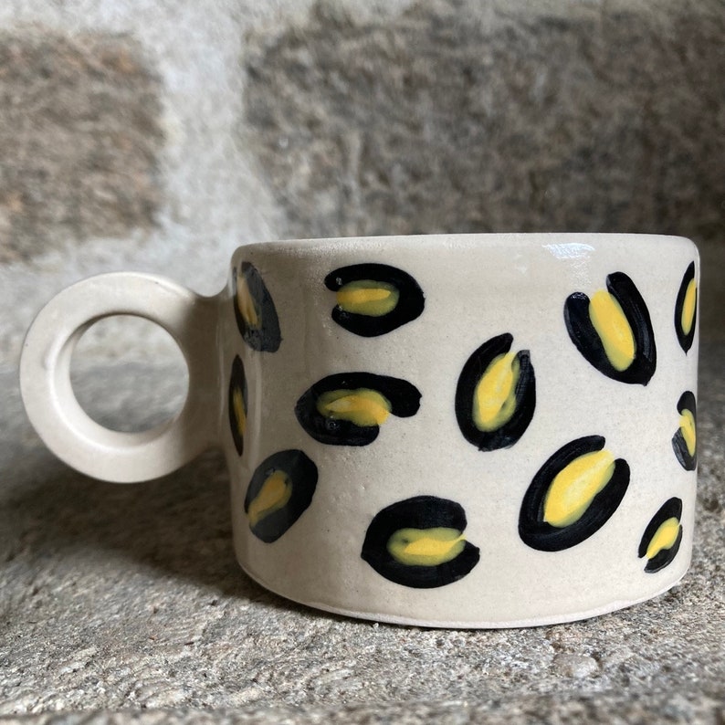 Leopard Animal Print Handpainted Glazed Tea Coffee Hot Chocolate Mug Cup with Statement Handle image 4
