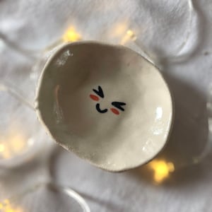 Handpainted Emoji Face Kawaii Ceramic Pottery Mini Ring Jewellery Jewelry Tray Dish Trinket Plate
