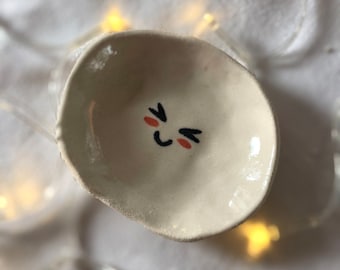 Handpainted Emoji Face Kawaii Ceramic Pottery Mini Ring Jewellery Jewelry Tray Dish Trinket Plate
