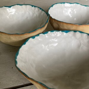 White and Blue Glazed Unglazed Speckled Stoneware Pinch Pot Hand Built Bowl Dish image 7