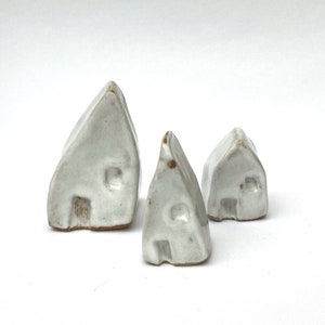 Rustic White Glazed Stoneware Mini Hut House Set of Three image 5