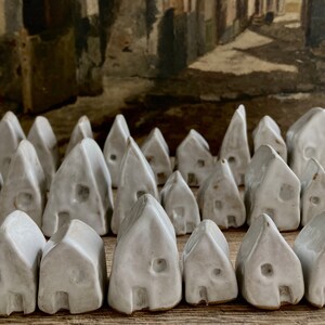 Rustic White Glazed Stoneware Mini Hut House Set of Three image 3