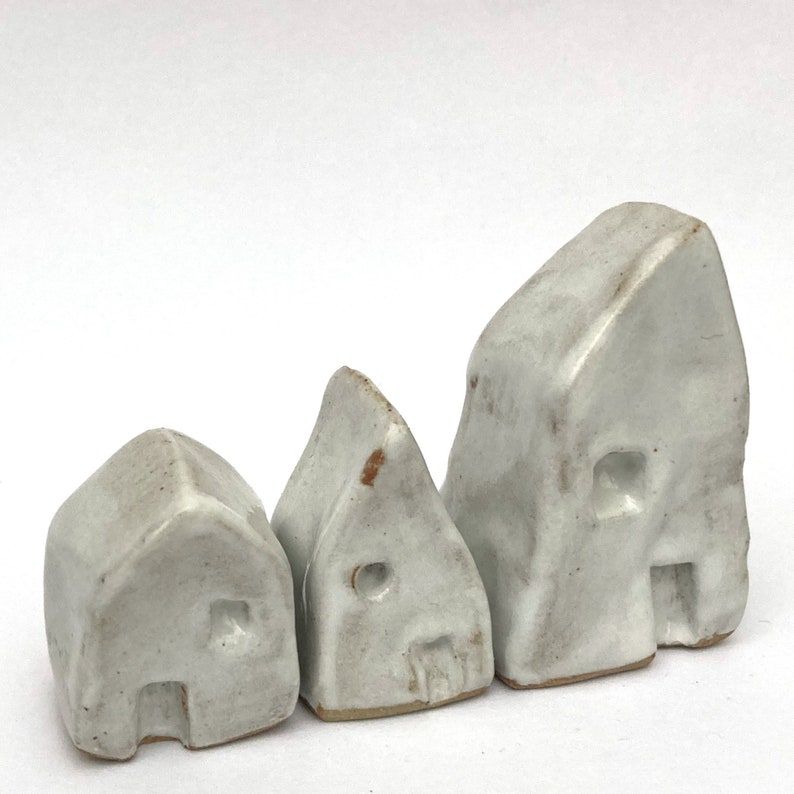 Rustic White Glazed Stoneware Mini Hut House Set of Three image 8