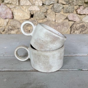 Rustic Matte White Stoneware Glazed Mini Espresso Expresso Coffee Mug Cup Two Sizes