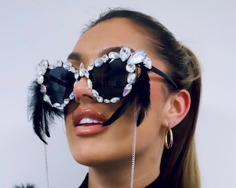 Rhinestone Festival Sunglasses Festival Eyewear Black and Silver