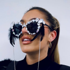 Rhinestone Festival Sunglasses Festival Eyewear Black and Silver
