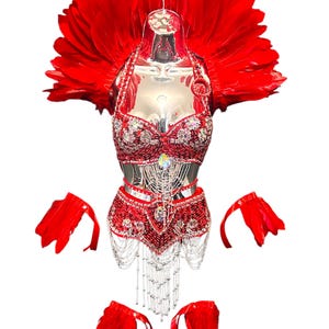 Red Feather Showgirl sjaalkraag been- en armmanchetten Samba Carnival Rio Feather-outfit