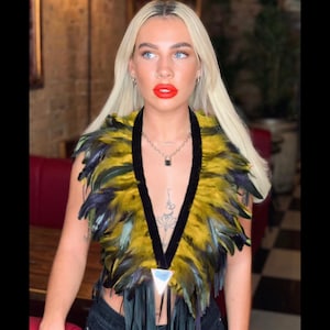 Boho Oversized Feather Tassel Necklace Yellow