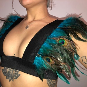 Peacock Teal Feather Harness Festival Top