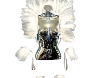 White Feather Showgirl Collar Set, Handmade Carnival Costume