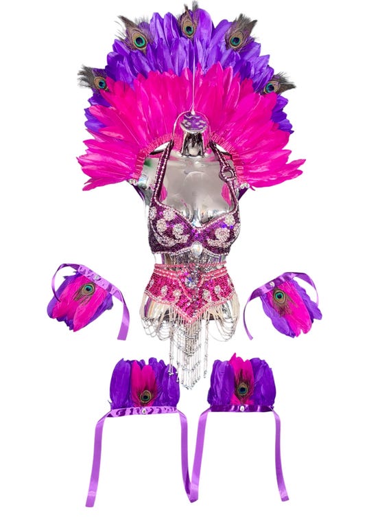 パープルレインフェザーカーニバルショールカラー、脚と腕のカフス