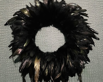 Black Feather Wreath Large Boho Shabby Chic