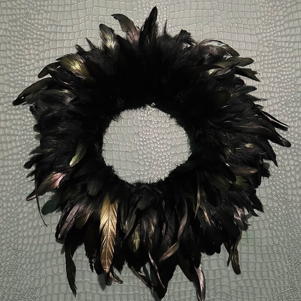 Black Feather Wreath Large Boho Shabby Chic