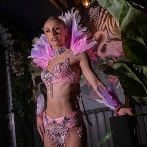 Pastel Dreams Feather Carnival Shawl Collar leg and arm cuffs Samba showgirl Rio Feather outfit