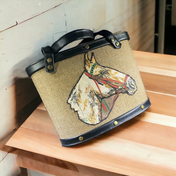 Watercolor Horse Haven Medium Burlap Bottom Weekender Tote main image 0