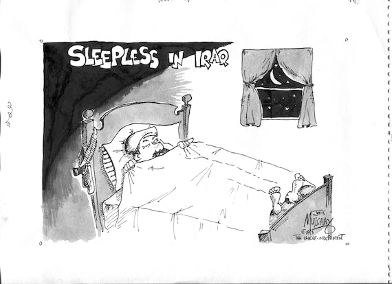 Original Editoral Cartoon: Hussein Sleepless in Iraq - Etsy