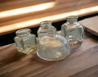 Set of 4 vintage clear glass inkwells: SALE! Was 32 dollars