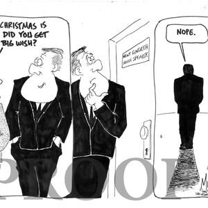 Originale Karikatur: Die Wunschliste von PräsidentIn
