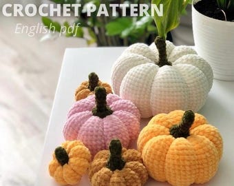 Schema per realizzare una zucca all'uncinetto / Decorazione autunnale, 5 misure (PDF)