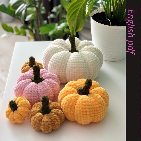 Patrón de calabaza de crochet/Decoración otoñal, 5 tamaños (PDF)