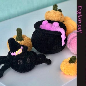 Halloween cauldron and Halloween spider CROCHET PATTERN | Amigurumi
