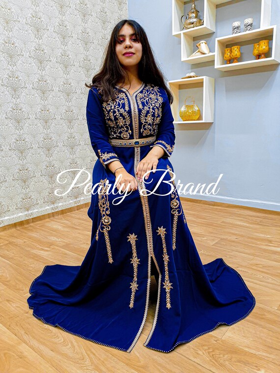 New Dark Blue Kaftan Maxi Dress Moroccan New Original Royal | Etsy