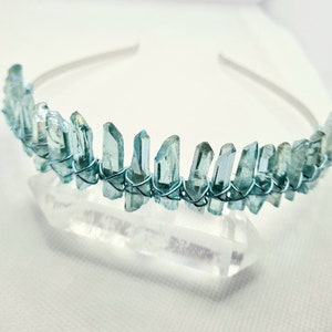 Blue electroplated quartz tiara wedding crown