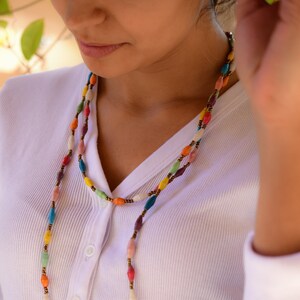 Paper Beads Necklace, Handmade Uganda, African, Eco - Friendly, Jewelry Made from Recycled Newspaper, Orphanage support LN062 image 2